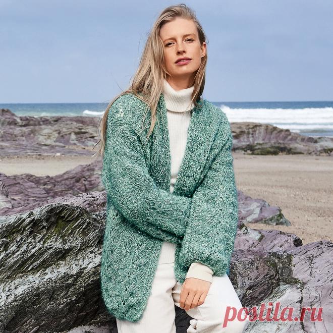 Кардиган с серебристой пряжей с пайетками - схема вязания спицами. Вяжем Кардиганы на Verena.ru