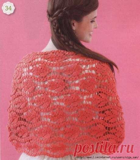 Ажурный шарфик узором в "листья" крючком. Схема. / Обсуждение на LiveInternet - Российский Сервис Онлайн-Дневников