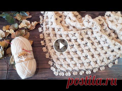 Вяжем красивый бактус или шаль с оригинальным, 3D узором, с соломонновыми петлями крючком. "Каллиста" - с греческого "прекраснейшая&quo...