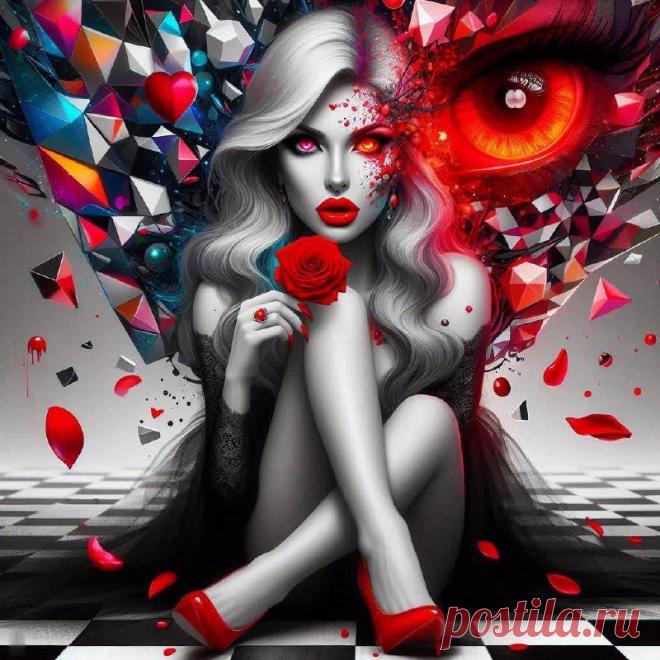 Страстная вампирша в мире форм и эмоций. Картинка из нейронной сети Dalle 3 - Dalle примеры промтов - Форум ИИ о нейросетях - Yes Ai