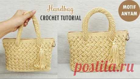 Tas Rajut Motif Anyam || Crochet Handbag Tutorial (Subtitle Available)