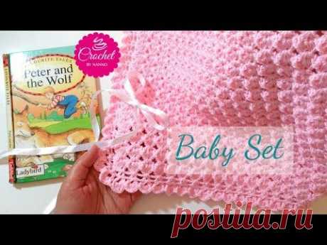 HOW TO CROCHET A BABY BLANKET #1 FAST & EASY BABY SET |☕THE CROCHET SHOP by NANNO