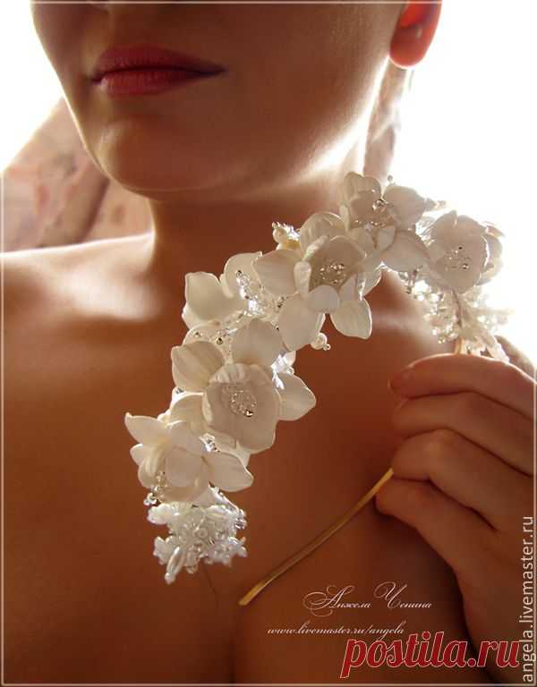 Свадебная диадема "Маленькие лилии" - белые лилии невесте,белые лилии невесты