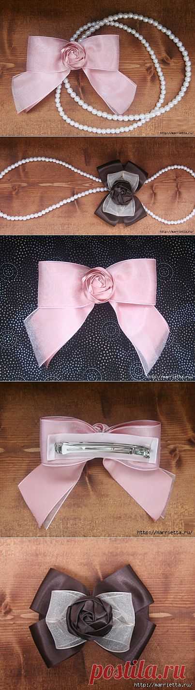 Эффектный бантик с розочкой из атласной ленты. Фото мастер-класс. 
Рубрики:  	РУКОДЕЛИЕ своими руками/Аксессуары и украшения своими руками
РУКОДЕЛИЕ своими руками/цветы из лент, цветы из ткани
МАСТЕР-КЛАСС / Tutorial