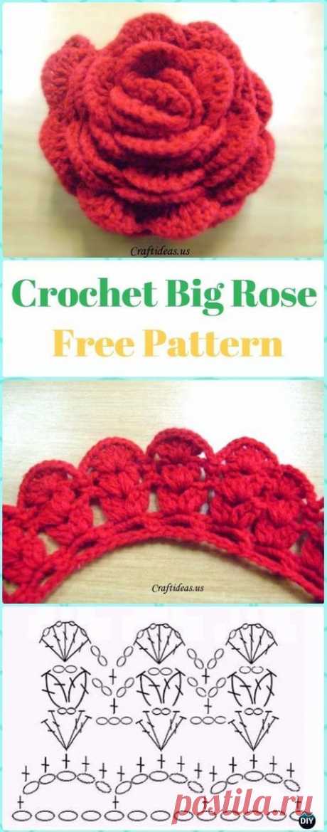 Crochet Big 3D Rose Flower Free Pattern -Crochet 3D Rose Flower Free Patterns