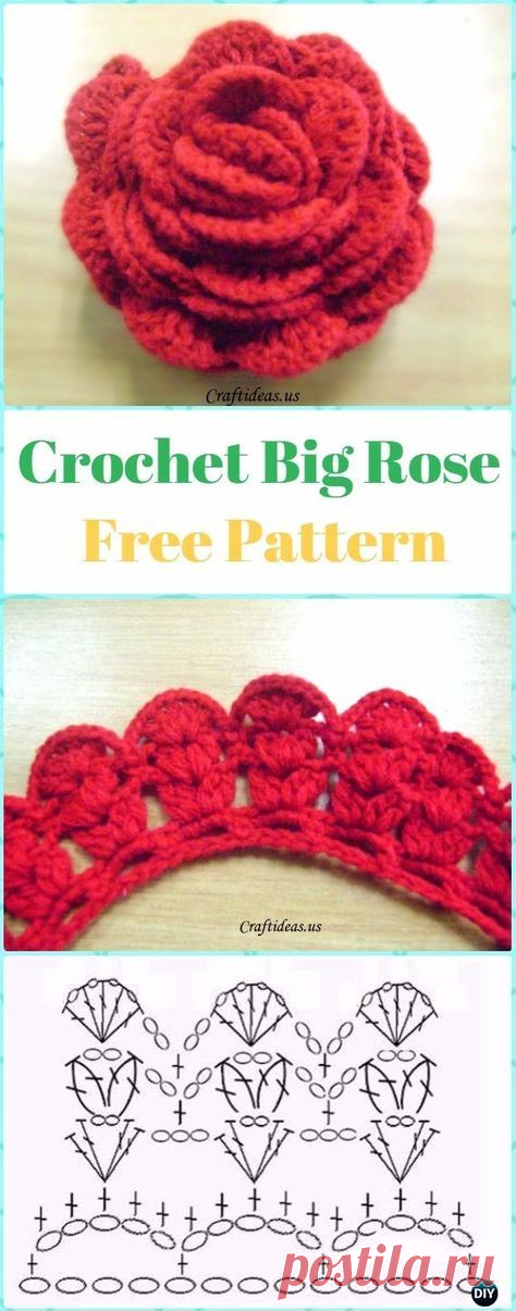 Crochet Big 3D Rose Flower Free Pattern -Crochet 3D Rose Flower Free Patterns