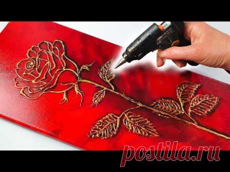 Pouring + Glue Gun!! UNBELIEVABLE Rose Art Anyone Can Try! | AB Creative Tutorial
