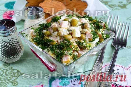 Салат с ветчиной, зеленым горошком и яйцом, рецепт с майонезом