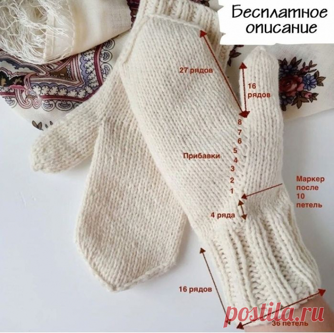 Пин может содержать: a pair of white knitted gloves with measurements