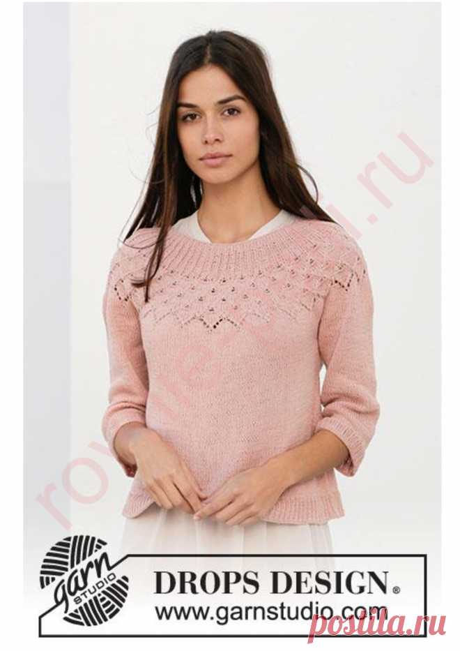 Джемпер с круглой кокеткой Alberta Rose от DROPS Design. МК.