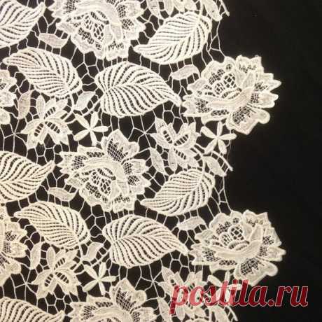 Off White Leaf Floral Guipure Fabric French Lace Embroidery 52 wide - MommyGrid.com