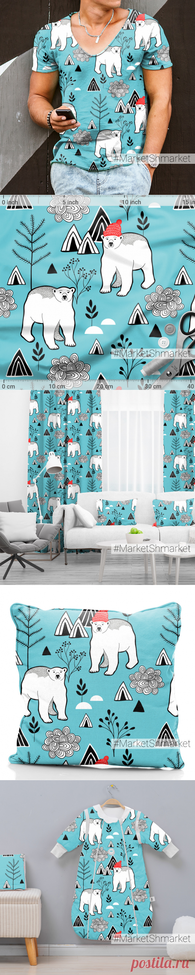 Ткань Белые медведи в горах - закажи на #MarketShmarket.com любая ткань с любым принтом