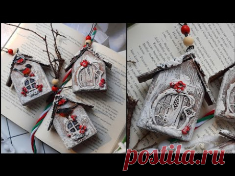 Wooden winter houses 🏠Christmas tree pendants 🎄