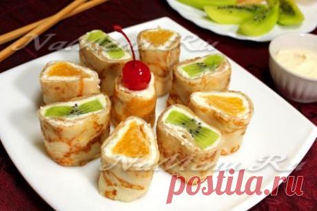 Блинные роллы с фруктами: рецепт
