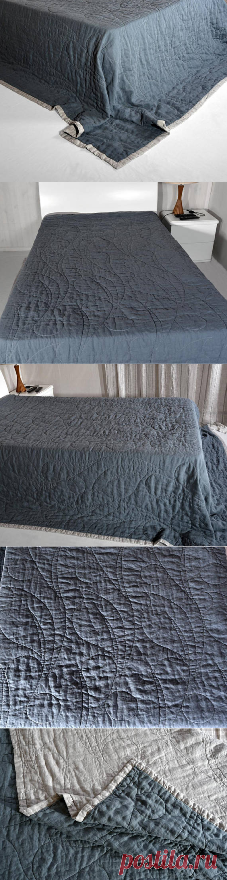 Linen Quilted Modern Stone Washed Blanket Flax King Size Quilt