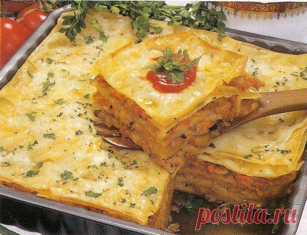 Лазанья с мясом и капустой.