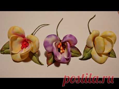 Fabric flowers tutorial/non-standard method of fabric dyeing /Цветы из ткани. Орхидея