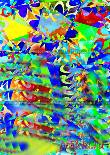 Colorful geometric psychedelic  digital background with abstract flowers. Красочный геометрический цифровой фон с абстрактными цветами и. Стоковая иллюстрация № 51111854, иллюстратор Luizavictorya72 / Фотобанк Лори