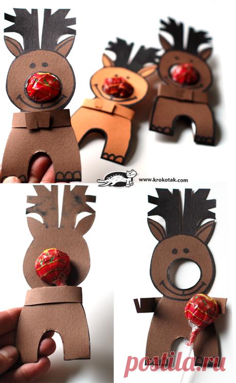 Lolly Pop Reindeers - Fun Crafts Kids Ooh here is a super cute idea, and the best thing, it includes a FREE PRINTABLE – so nice and easy for you to make. Just take a look at this adorable Rudolph Lolly Pop Treat? Isn’t he fun? Love how the Lolly Pop fits nice and snug into the back pouch of the rudolph…