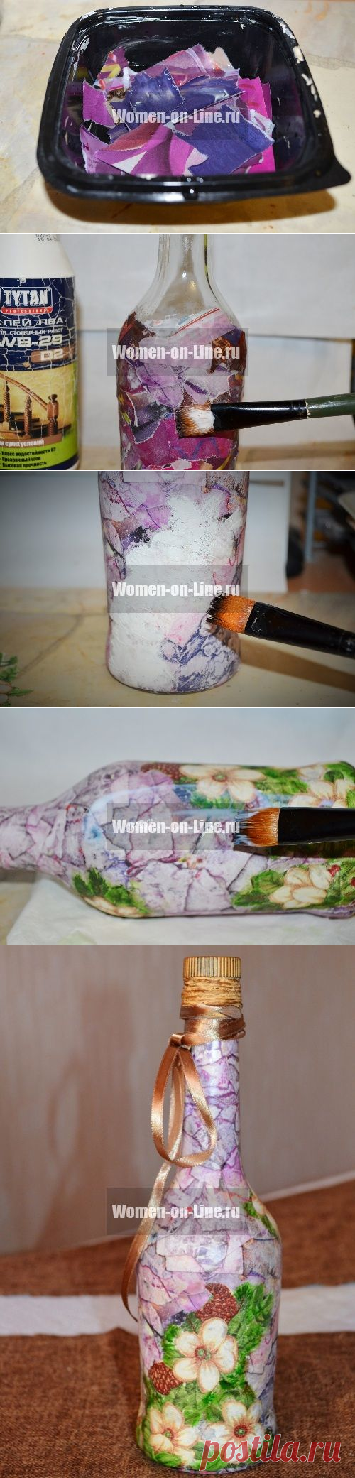 Мастер-класс: декупаж и декопатч бутылки, имитация камня