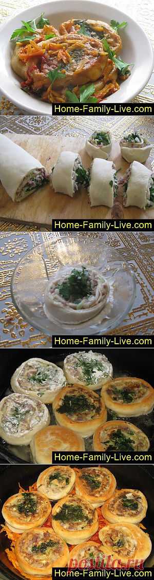 Кулинарные рецепты Гусарики - пошаговый фоторецепт - рулет из теста с мясным фаршем в соу