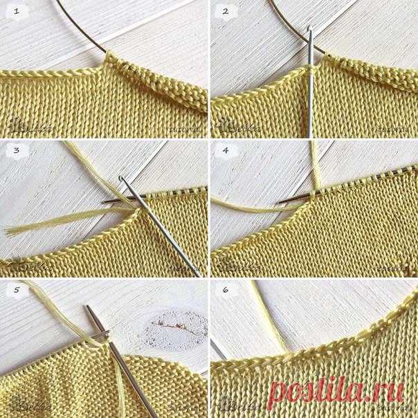 Устранение разрыва при закрытии горловины.

Автор: belka_handmade 
 Знакомая картина? Закрыты центральные петли горловины, связано правое плечо. В этом месте присоединяется новый моток и закрытие левого плеча идет в противоположную сторону. Как избежать некрасивого разрыва?
 Находим первую петлю в косичке от закрытия центральных петель горловины. Вводим крючок под обе дужки этой петли.
Показать полностью…