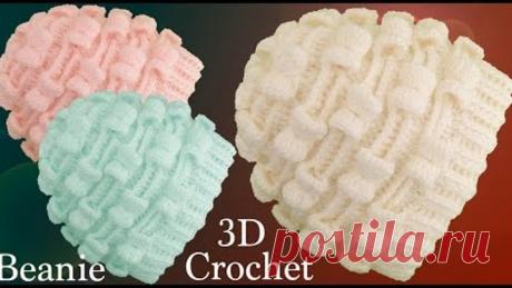 Gorro a Crochet en punto moños Marshmallow o Malvaviscos 3D Tejido tallermanualperu