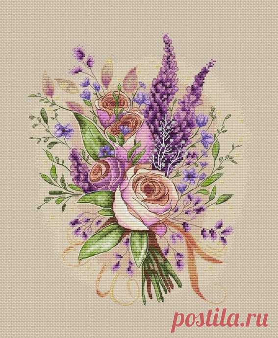 Вышиваем прелестные букеты цветов Вышиваем прелестные букеты цветовВоспользуйтесь прилагаемой легендой или подберите оттенки мулине для букетов самостоятельно - так получится неповторимо.