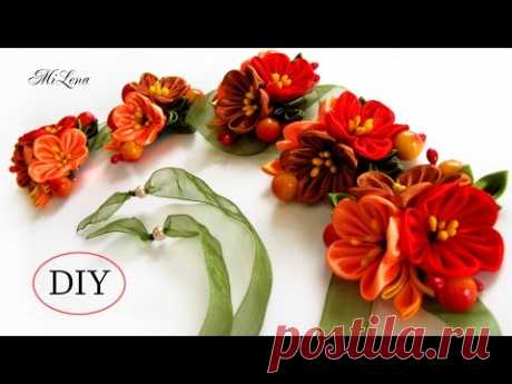 ЛЕНТА В КОСУ, МК / DIY Kanzashi Ribbon Braid