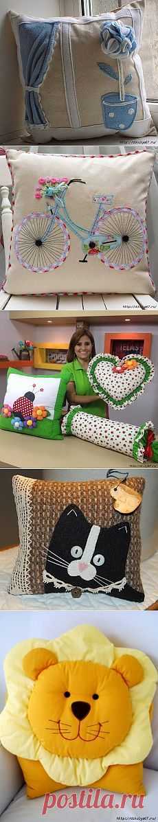 Handmade Cushion Cover in Flora, Dotty Rose and LuLu Stripe from Clarke & Clarke in Sage and Rose Pink