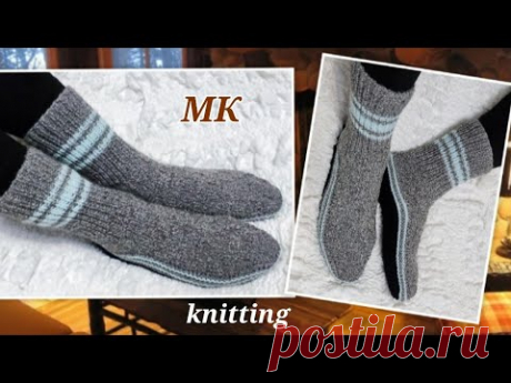 ‼️ Носки-тапки для мужчин на ножку большого размера ➡️ МК ➡️ На двух спицах и без шва на подошве 🤗