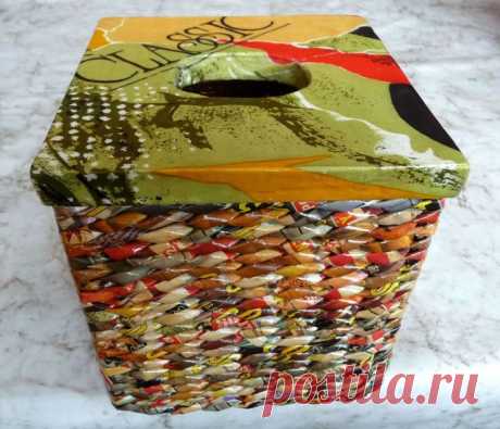 Корзинка для салфеток. Плетение из газет