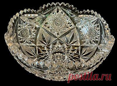 Antique American Brilliant Period ABP Cut Crystal Glass Hobstar Sawtooth Bowl 8