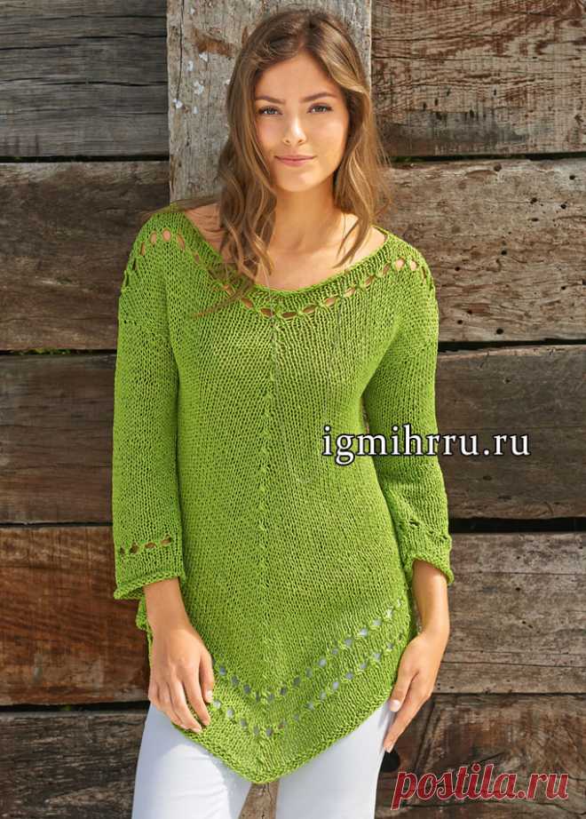 ЗЕЛЕНАЯ ТУНИКА С АЖУРНЫМ КРАЕМ