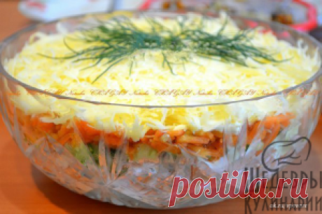Салат с копченой курицей, корейской морковью и огурцом | Шедевры Кулинарии
