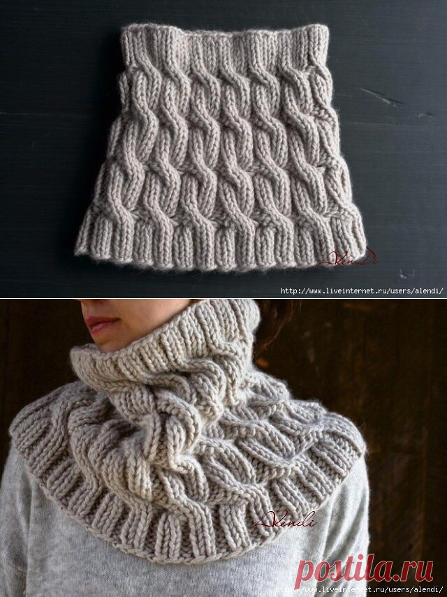 Узкий снуд со жгутами (Вязание спицами) &#8211; Журнал Вдохновение Рукодельницы