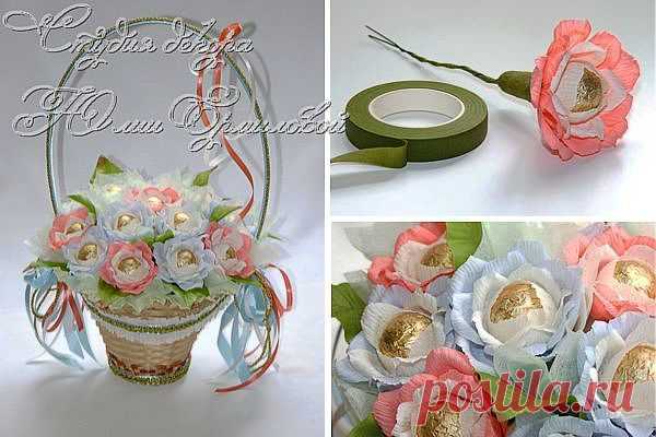 Как сделать букет из конфет в корзинке | Конфетный рай