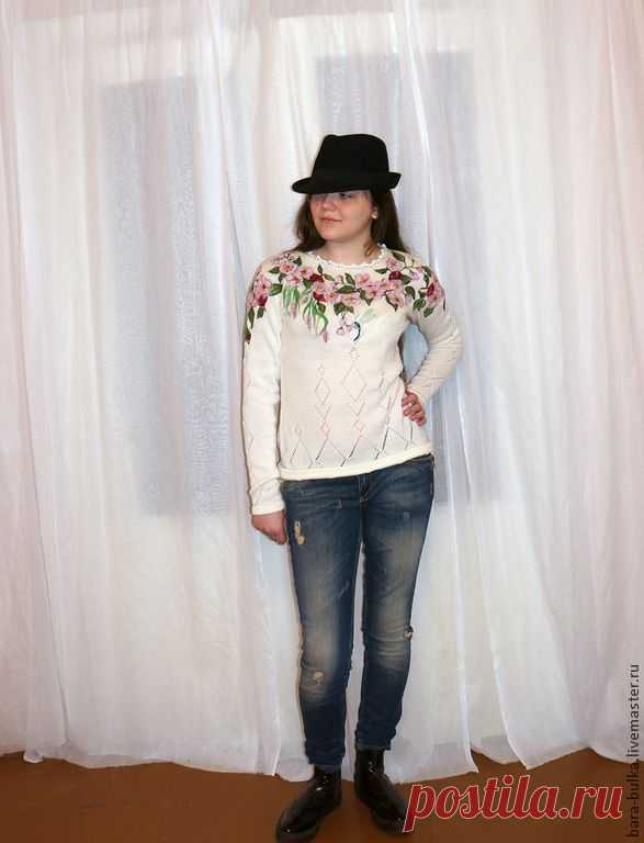 Свитер Яблочный - белый,рисунок,яблочное,сельский гламур,сельский пейзаж