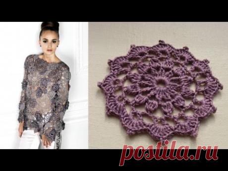 Ажурный мотив к кофте Ч 4   Openwork crochet sweater