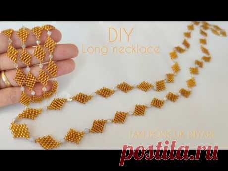 Uzun ve zarif kolye yapımı /Easy to make beaded long necklace with only seed beads for beginners