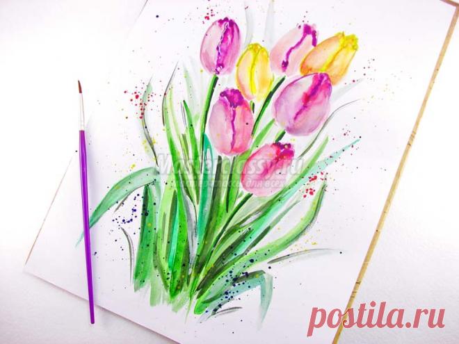 Тюльпаны акварелью. Пошаговый мастер-класс с фото. Как нарисовать тюльпаны?