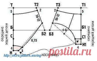 Построение основы женских трусов на основе итальянской методики кроя. 

Это построение не использует мерку длины седла Дс. И, кроме того, вместо коэффициента растяжимости kр в построении используется среднее значение 