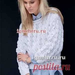 Белый пуловер с объемными косами - МирТесен
