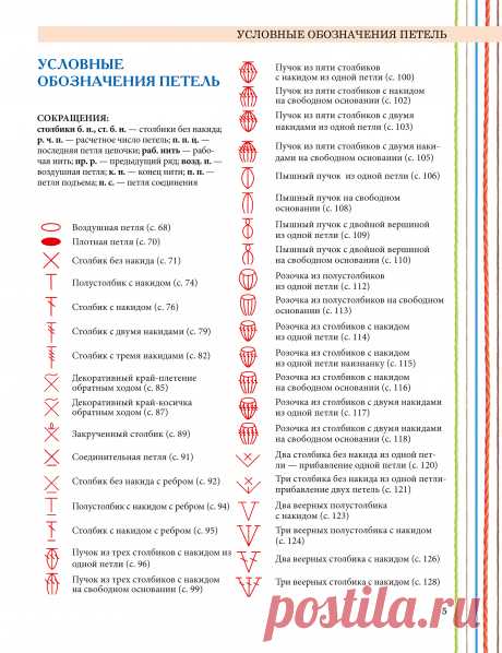Самый полный список условных обозначений для чтения схем крючком Источник: Т. Михайлова "Золотй крючок"