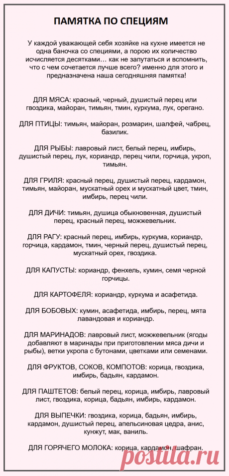 Памятка по специям