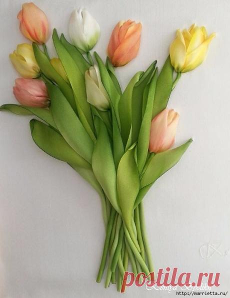 Вышиваем лентами ТЮЛЬПАНЫ. Мастер-класс