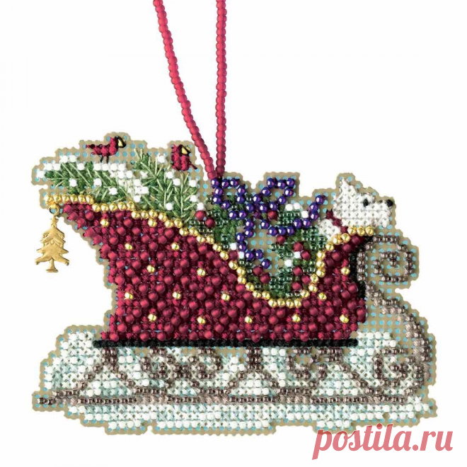 Amazon.com: Evergreen – Kit de punto de cruz, diseño de trineo con abalorio Mill Hill Charmed ornamentos 2017 mh161734 de trineo: Arte, Manualidades y Costura