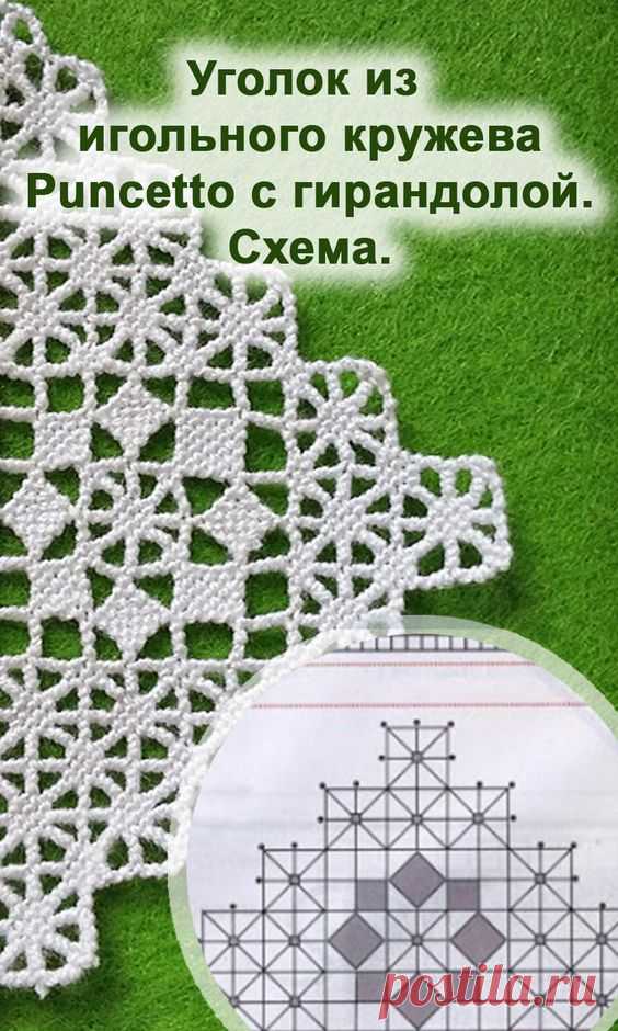 Уголок из игольного кружева пунчетто с гирандолой. Схема