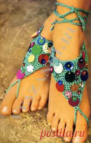 Украшение для ног с разноцветными пайетками (крючком) - Вязанки.РУ - Все о вязании