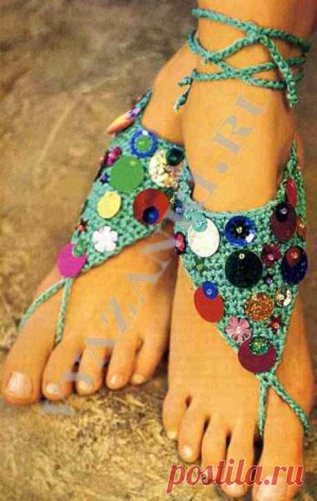 Украшение для ног с разноцветными пайетками (крючком) - Вязанки.РУ - Все о вязании